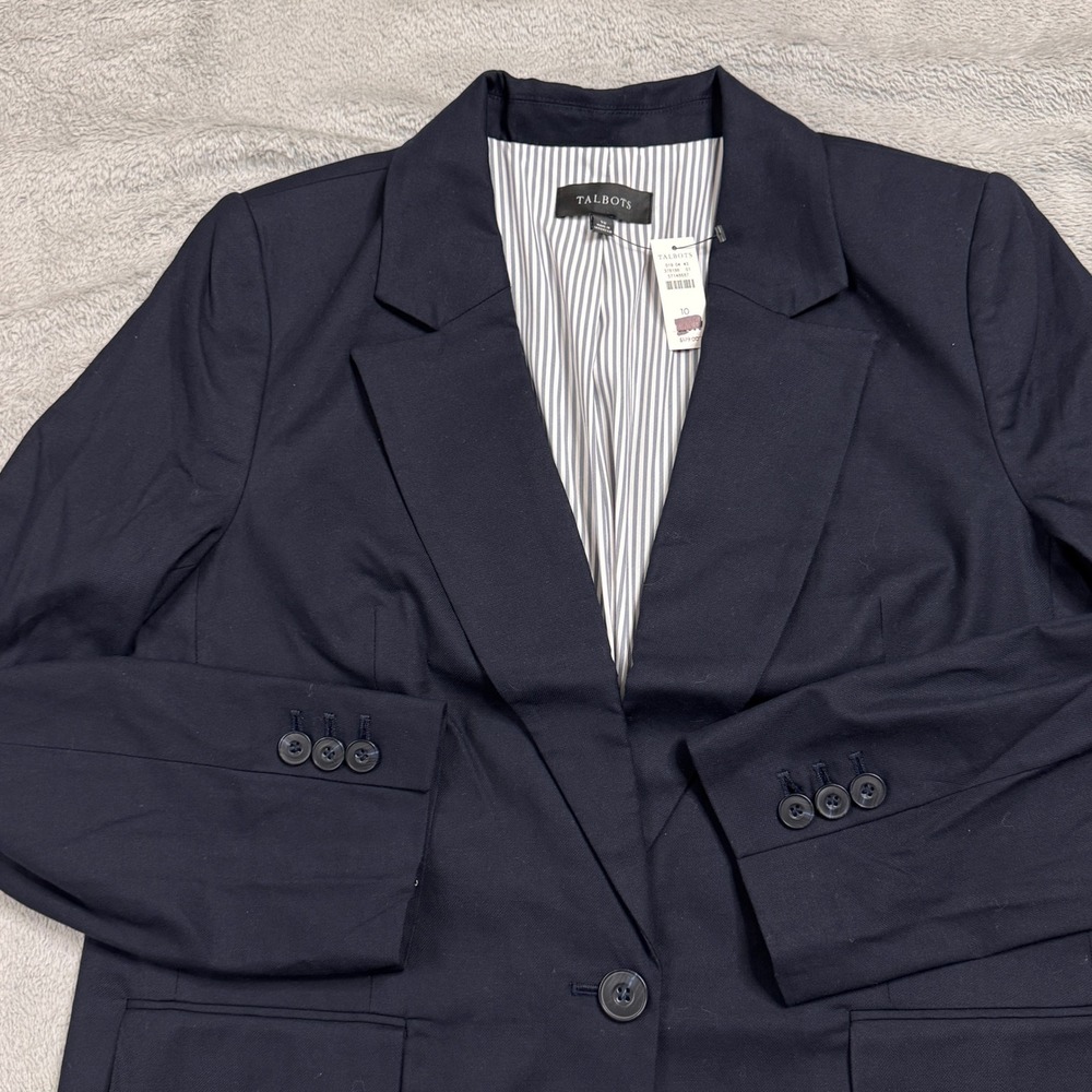 NWT Talbots Women's Navy Blue Cotton Linen Blend Single Button Blazer Size 10 - Picture 3 of 13